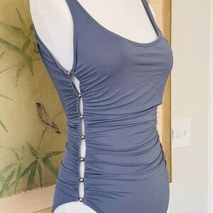 Carmen Marc Valvo Cut Out One Piece Blue Grey Swimsuit Never Worn